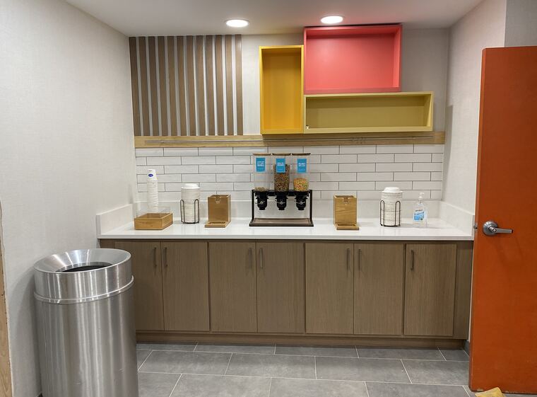 Commercial break room with cubby storage