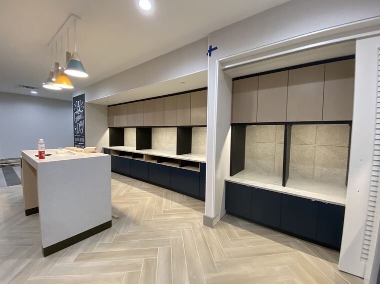 Commercial servery with herringbone floor