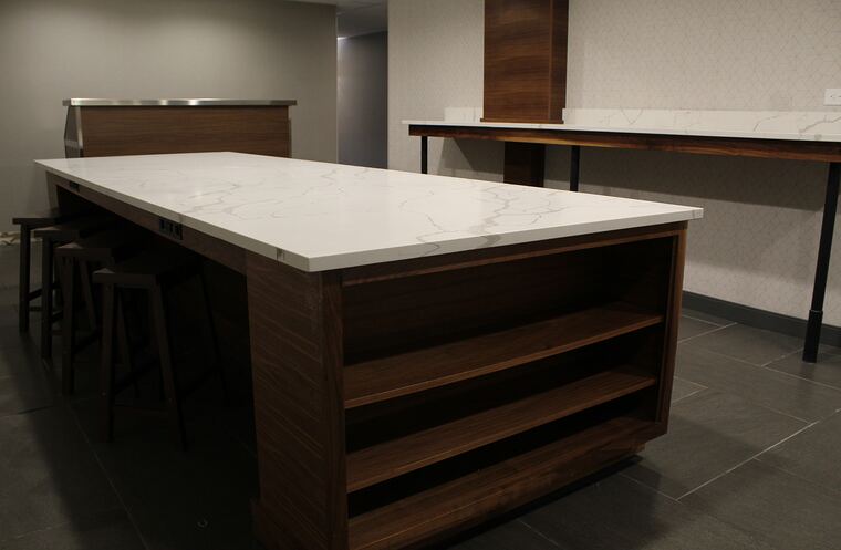 Communal table with waterfall marble top