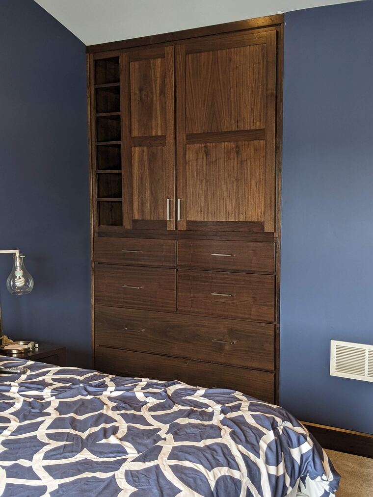 Custom walnut bedroom built-in