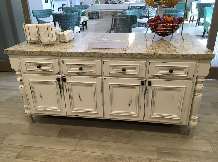 Custom distressed island with granite top