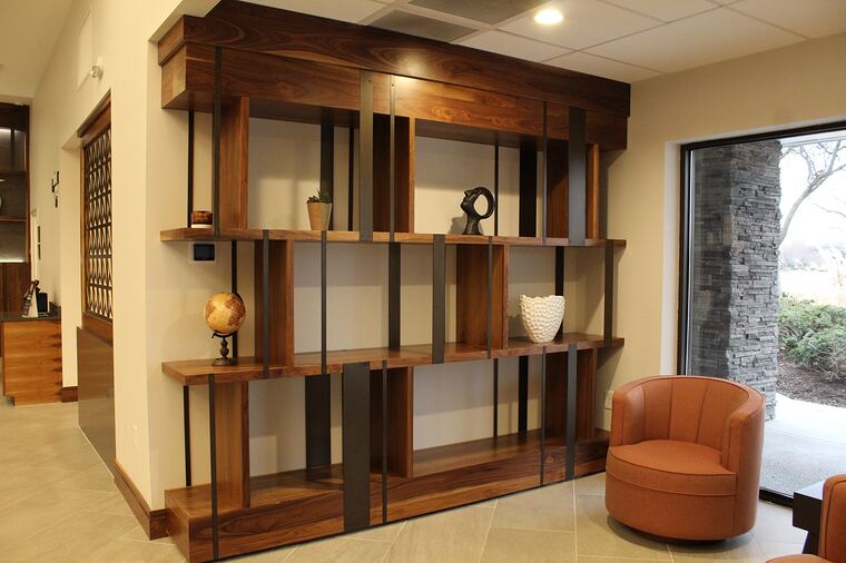 Freestanding walnut shelving divider