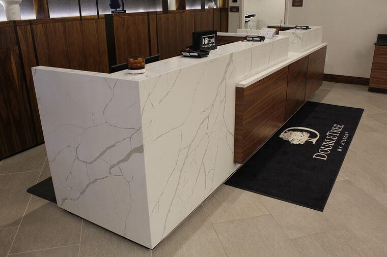 Marble waterfall reception desk