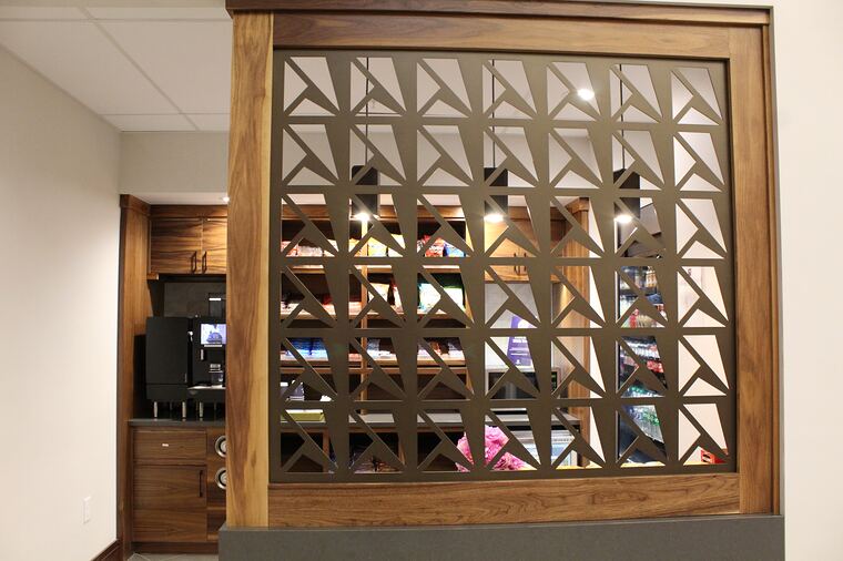 Market pantry with laser-cut screen