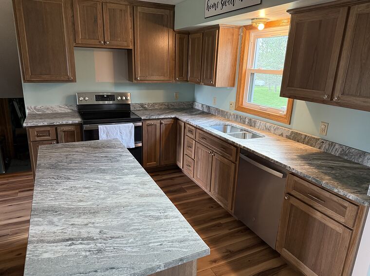 Hickory kitchen with granite countertop