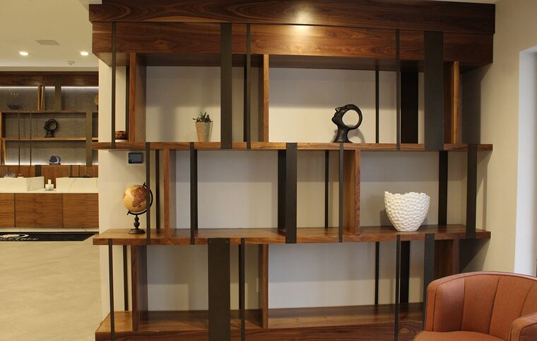 Walnut room-divider shelving